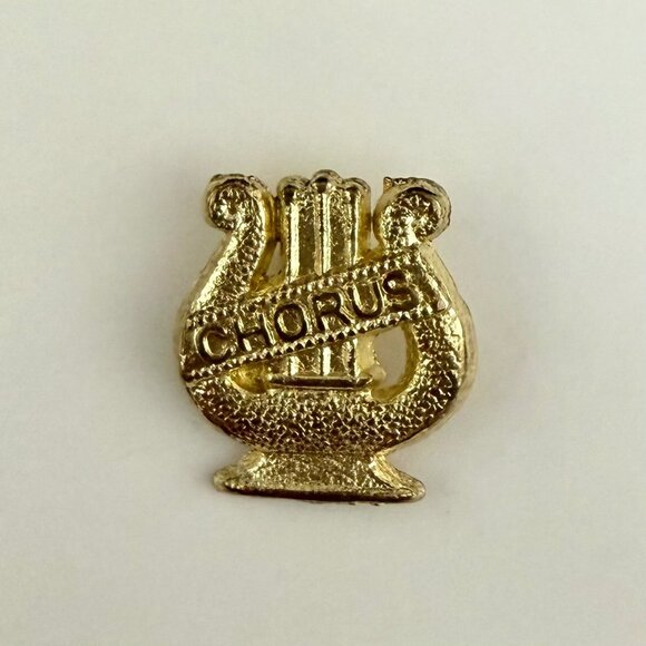 Chorus Lyre Shaped Goldtone Lapel Pin Badge With Secure Clutch Back Choir Singer - Picture 5 of 6